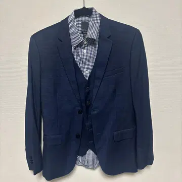 H&M 네이비 베스트 포함 수트 체크 셔츠
