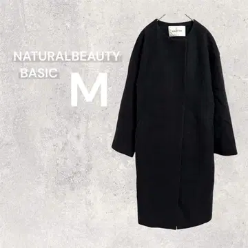 내추럴 뷰티 베이직 롱 노카라 코트 울 M 블랙