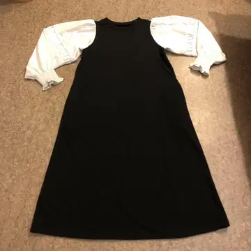 벌룬 소매 롱 원피스 블랙 화이트