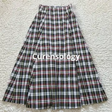 새상품급 캘런솔로지 코튼 실크 체크 롱 스커트 일본제 플레어