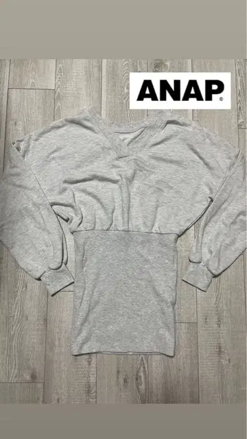ANAP 그레이 V넥 긴팔 티셔츠 사이즈 F