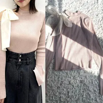 [ 새상품급 ] dazzlin 다즐린 원숄더 리본 니트탑 2WAY