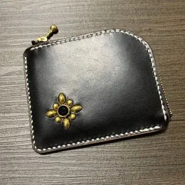 미니 L자형 코인 케이스 미니 지갑 크롬 엑셀 스터드 가죽 공예