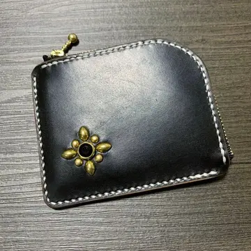 미니 L자형 코인 케이스 미니 지갑 크롬 엑셀 스터드 가죽 공예