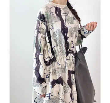 플랜테이션 런던 프린트 패턴 긴팔 롱 원피스 양면 착용 가능