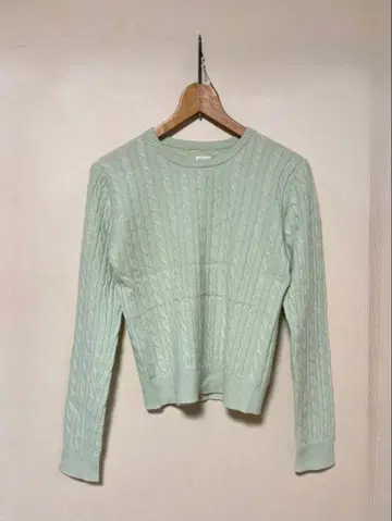 케이블 짜임 민트 그린 스웨터 S