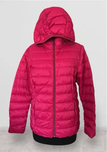 핑크 후드 부착 다운 자켓