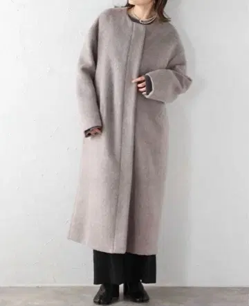 미사용 인조 가죽 파이핑 샤기 코트 라이트 모카