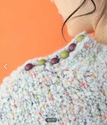 호코모모라 니트 스웨터 털실 라운드 버튼