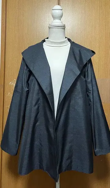 기모노 리메이크 심플 남색 계열 오시마 후드 부착 자켓 L~LL 사이즈