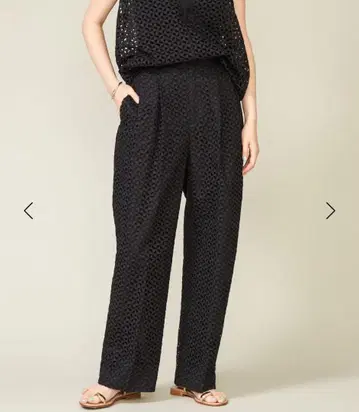 콩테 자수 레이스 턱 팬츠