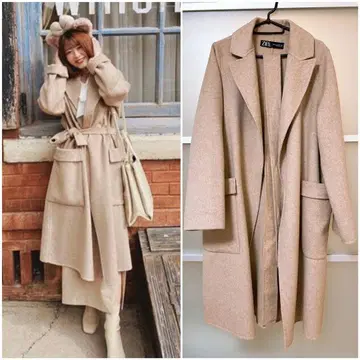ZARA 울 혼방 벨트 롱 코트 XS 베이지