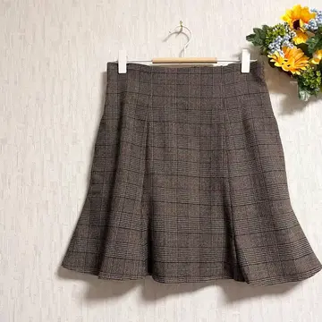 Heather 글렌체크 플레어 스커트 브라운 M 걸리시 머메이드