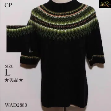 새상품급 CP 상의 니트 반팔 올 패턴 크루넥 페어아일 패턴 심플