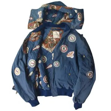 초레어! KarlHelmut 10주년 블루종 M 올 패턴 자수 안감