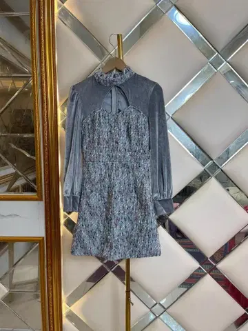 프릴 옷깃 트위드 미니 드레스 그레이 계열