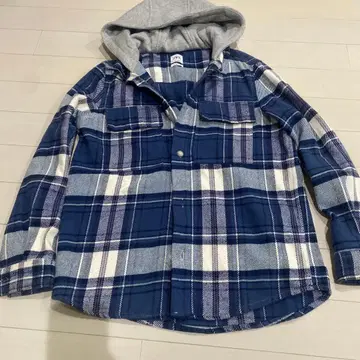 ZARA 자라 체크 셔츠 아우터 후드 부착 블루 체크 새상품급