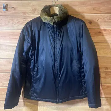 LANDS' END 다운 자켓 L 다운 80/페더 20 인조 모피 블랙