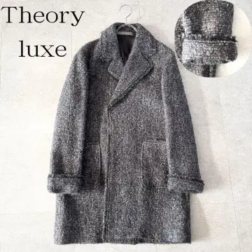 새상품급 띠어리 럭스 모헤어 트위드 코트 38 차콜 그레이 멜란지