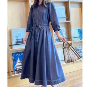 성숙/러블리 아름다운 실루엣 데님 느낌 소매 리본 원피스 쿠튀르 브로치