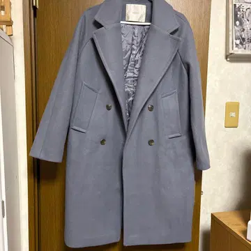 더스티 블루 더블 브레스트 롱 코트