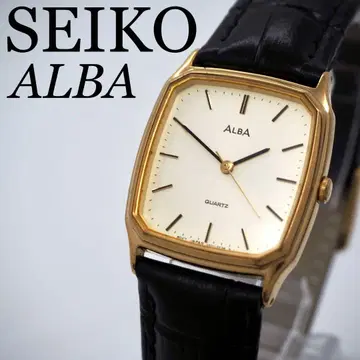 82 작동 SEIKO 시계 ALBA 남성용 스퀘어 골드 빈티지