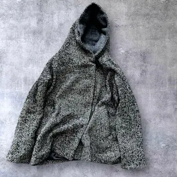 개럴개런트 고급 모헤어 성숙 캐주얼 트위드 돌먼 하프 코트 후디