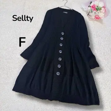 [셀티 Sellty] 울 V넥 리브 절개 플레어 가디건 블랙 F