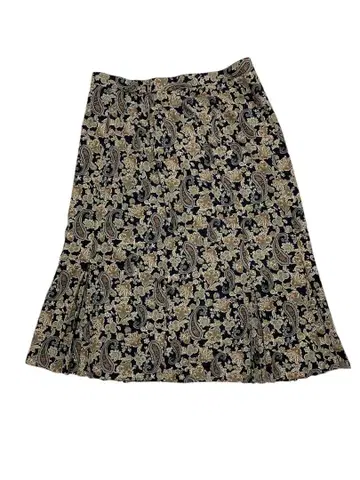 90s 빈티지 페이즐리 무늬 플레어 스커트 블랙 골드