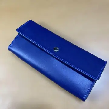 히메지 가죽 장지갑 블루 천연 가죽 핸드메이드 플랩식 가죽 공예