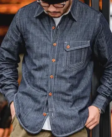 [컨디션 최상] CARE LABEL 케어라벨 해군 데님 셔츠