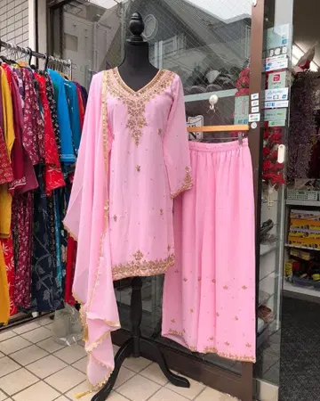 핑크 자수 동양 댄스 의류 세트