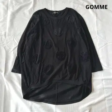 GOMME 티셔츠 긴팔티 블랙 도트 코튼 벨로아 M