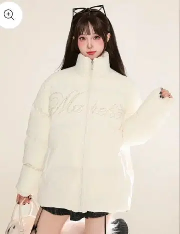 100StarS 화이트 다운 자켓 비즈 자수