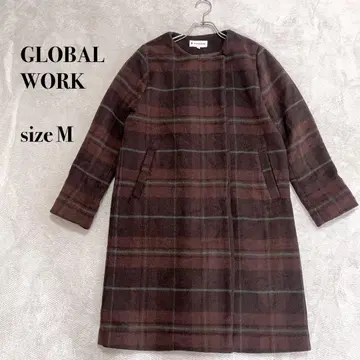 GLOBAL WORK 브라운 체크 무늬 롱 코트 사이즈 M