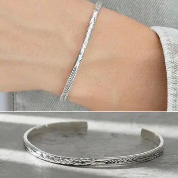 실버 팔찌 심플 뱅글 리프 925 남성용 여성용