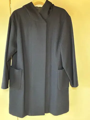 후드 부착 다크 블루 롱 코트 LL