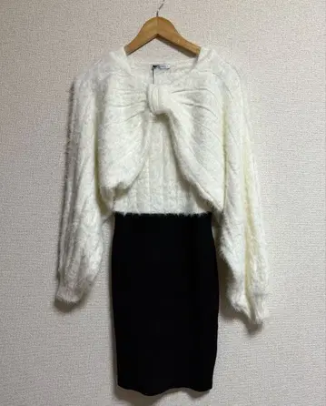 화이트 페더 레이어드 원피스 셋업