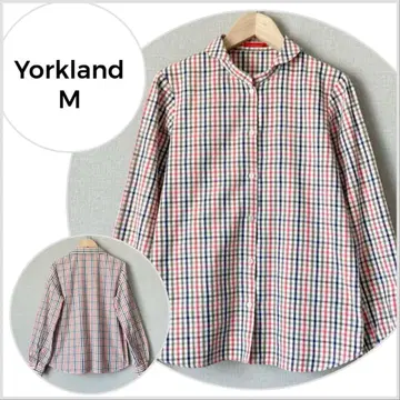[ 새상품급 ] Yorkland 둥근 카라 체크 무늬 코튼 셔츠 M