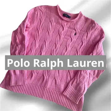 폴로 랄프로렌 케이블 니트 스웨터 롤넥 로고 자수 핑크