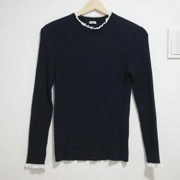 IENA 이에나 레이스 부착 리브 풀오버 블랙