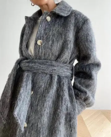 그레이 울 혼방 벨트 포함 롱 코트