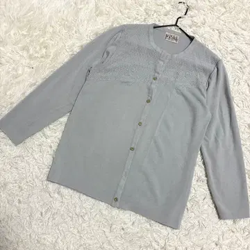 니트 가디건 짜임 무늬 라운드넥 빈티지 그레이 모 혼방