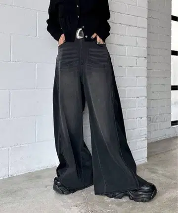 페이지 보이 와이드 프리컷 데님 셀프 컷 가능 블랙