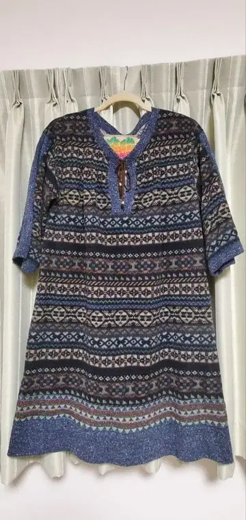 기하학 패턴 7부 소매 원피스