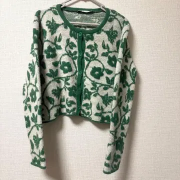 [ 꽃무늬 ] ZARA 자라 그린 꽃무늬 니트 가디건 S