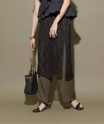 미사용 택 포함 에이미 로우 스팽글 레이스 레이어드 팬츠