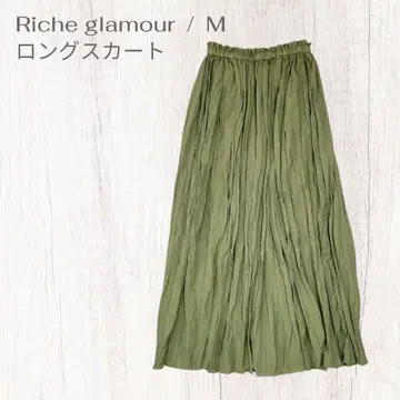 리셰 글래머 플리츠 롱 스커트 성숙/러블리 포인트 컬러 M 고품질 멋짐