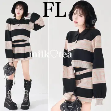 택 포함 새상품 다리치 스노우 패턴 라메 니트 셋업 FL 블랙