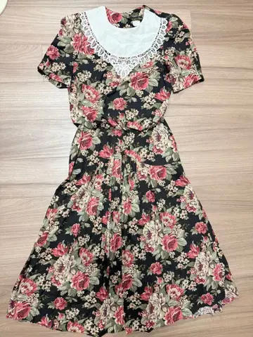 빈티지 꽃무늬 레이스 옷깃 원피스